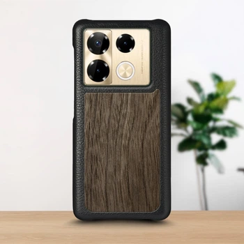 Кожаная накладка Stenk WoodBacker для Infinix Note 40 Pro Plus Чёрная (76960)