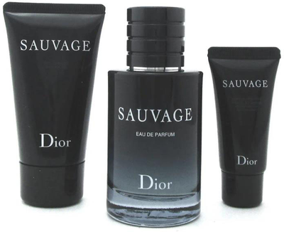 Подарунковий набір для чоловіків Dior Sauvage Парфумована вода 60 мл + Гель для душу 50 мл + Крем для обличчя 20 мл (3348901616188)