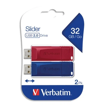 Набор флеш-памяти Verbatim Slider USB 2.0 32 Gb 2 шт красная+синяя (49327)