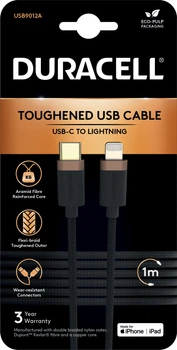Кабель Duracell KEVLAR BRAIDED TYPE-C to Lightning 1 м Black (USB9012A)