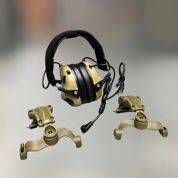 Навушники Earmor M32 c кріпленням на шолом HD-ACC-08, активні, зі знімним мікрофоном та гарнітурою, Койот