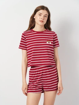 Піжама (футболка + шорти) жіноча з віскози Trendyol THMSS20PT0230 S Light Burgundy (8683048217122)