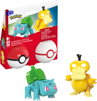 Zestaw klocków Mattel Mega Pokemon Pokeball Bulbasaur i Psyduck 63 części (0194735235742)