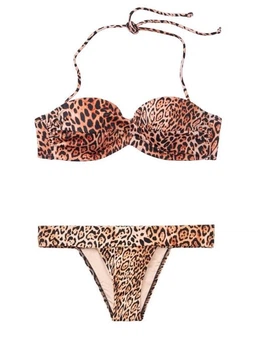 Купальник роздельный женский Victoria's Secret БАНДО TWIST-FRONT BANDEAU PUSH-UP LEOPARD PRINT 70C леопардовый
