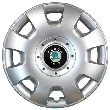 Автомобільні модельні ковпаки R15 Skoda (зелена) 304 4шт, SJS, сріблясті
