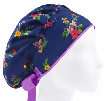 Медицинская шапочка-чепчик женская HeadwearUniverse универсальная принт Букетики на синем