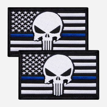 Набір шевронів на липучці IDEIA Череп на Прапорі США синя смуга 5 х 8 см 2 шт Чорний (4820227283064)