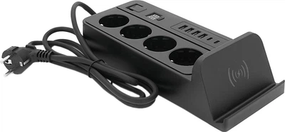 Мережевий фільтр Voltronic G12H 4 розетки + 4 USB 3.2А + 2 Type-C + бездротова зарядка + таймер 2 м Black (YT33573)