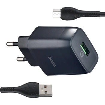 СЗУ Hoco C72Q Glorious single port QC3.0 charger (EU) (With Micro USB Cable) Black
