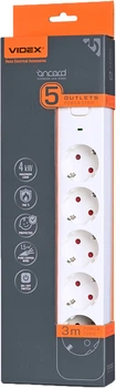 Мережевий подовжувач VIDEX ONCORD з/з 5п 3м 3x1.5мм з кнопкою White (VF-PD53G-W)