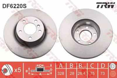 Диск гальмівний (1 шт.) BMW X3(F25)/ X4(F26) F D=328mm 10, TRW (DF6220S)