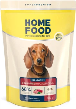 Беззерновий гіпоалергенний сухий корм Home Food для дорослих собак малих порід Качка та індичка 700 г (4820235020927)