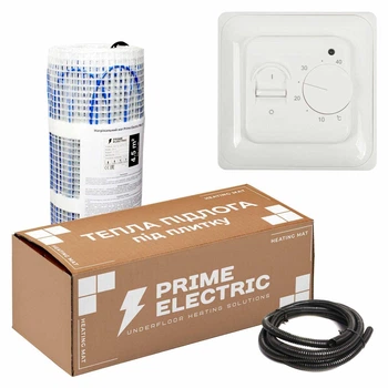 Теплый пол Prime Electric PM-175 0,5 м² / 88Вт нагревательный мат с механическим терморегулятором белым