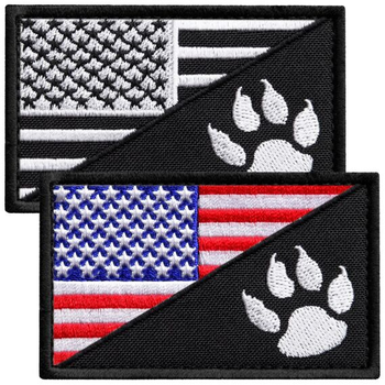 Набор шевронов 2 шт с липучкой Флаг США и лапка для служебных собак, K-9, кинологов, кинологическая служба, нашивка, вышитый патч