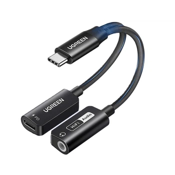 Звуковая карта 2 в 1 UGREEN CM721 магнитный аудиоадаптер USB Type-C to 3.5 mm DAC Chip 32Bit 384KHz зарядка PD 60W QC Black (25837)