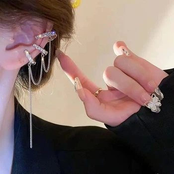 Бижутерия серьги-клипсы-каффы из медицинской стали Triple Z2993 Silver 514