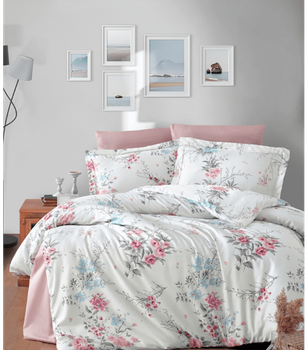 Комплект постельного белья Satin Cotton First Choice - First Choice - S-371 Leena Powder - Полуторный - Персиковый с белым