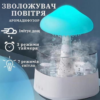 Зволожувач повітря нічник у вигляді Гриб Хмара акумуляторна з ефектом дощу та підсвічуванням (309522)
