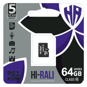 Карта Памяти Hi-Rali MicroSDXC 64gb UHS-3 10 Class Цвет Черный