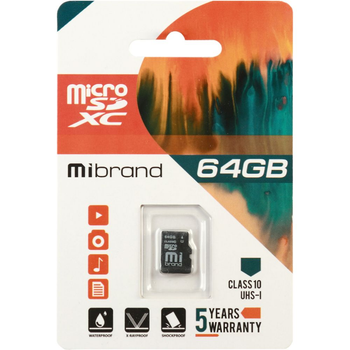 Карта Памяти Mibrand MicroSDXC 64gb UHS-1 10 Class Цвет Черный