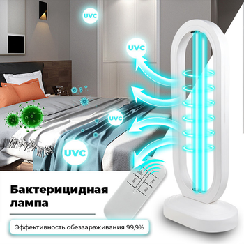 Универсальная Кварцевая Бактерицидная лампа UVC 38W Безозоновая с пультом дистанционного управления и таймером