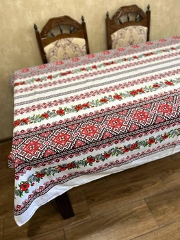 Скатерть с украинским орнаментом гипоаллергенная 150х180 см Белый (П4КЕ05020-52)
