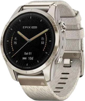 Смарт-годинник Garmin epix Pro (Gen 2) Sapphire Edition 42 mm Soft Gold with Cream Heathered Nylon Band (010-02802-20)