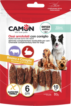 Лакомство для собак Camon мини палочки из говяжьей кожи обмотанные кроликом 80 г (8019808223704)