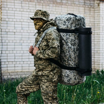 Універсальна сумка баул військова, армійський баул піксель Оксфорд 120 л тактичний баул-рюкзак