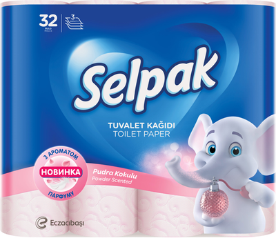 Бумага туалетная Selpak Perfumed Целлюлозная Цветная с ароматом Пудра 32 рулона (32763300) (8690530324824) 