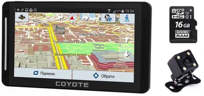 GPS Навигатор Видеорегистратор COYOTE&nbsp;940 DVR Double Hector PRO 1gb 16gb с картами для грузового и легкового транспорта + Камера заднего вида с подсветкой + Карта памяти 16Gb MicroSD