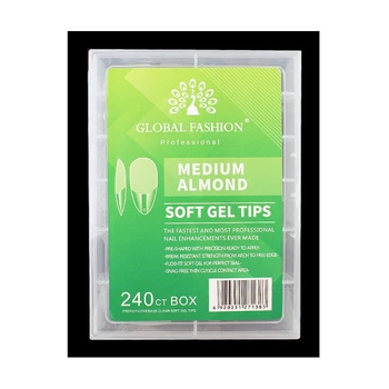 Типсы гелевые для наращивания ногтей Global Fashion Soft Gel Tips Medium Almond 240 шт миндаль