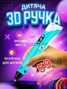 3д ручка синя з набором екопластику PLA (59 метрів)