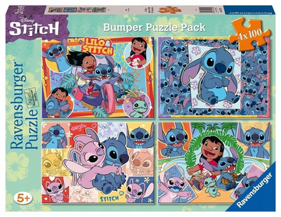 Набір пазлів Ravensburger Disney Stitch 26 x 36 см 4 x 100 деталей (4005556057313)