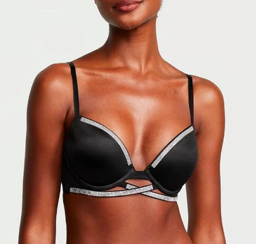 Бюстгальтер со стразами Victoria's Secret VERY SEXY SHINE CRADLE PUSH-UP BRA BLACK 32B (70B) Черный