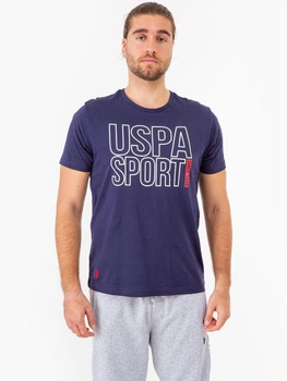 Футболка бавовняна довга чоловіча U.S. Polo Assn 34C441-0400A M Синя з принтом (786660512618)