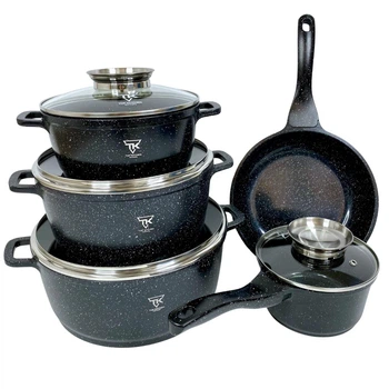 Набор кастрюль с гранитным антипригарным покрытием Top Kitchen TK-00020, набор посуды 10 предметов черный