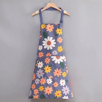 Женский кухонный фартук с принтом Cute flowers с регулируемой лямкой и карманом, серый "G" (85134891)