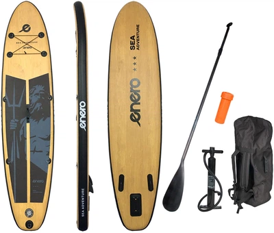 Надувная SUP доска для САП серфинга Enero Neptun Wooden 320 см, до 150 кг, с веслом, насосом и сумкой для хранения (1039473)