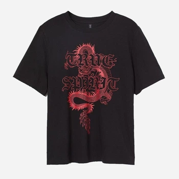 Футболка хлопковая женская H&M 0926694_дракон XS Черная (KAY2000001506479)