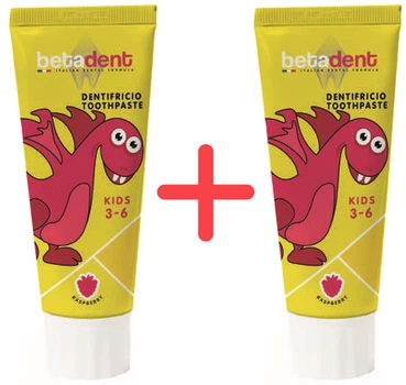 Упаковка зубної пасти Betadent Raspberry Kids 3-6 75 мл х 2 шт (8030009700689)