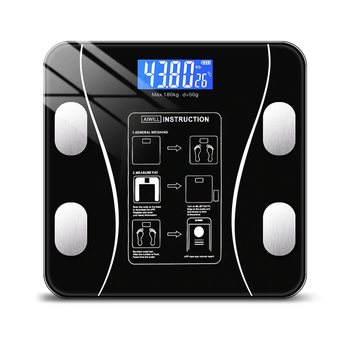 Ваги скляні до 180кг Bluetooth Scale 290x260 см електронні з екраном і додатком для ведення статистики на телефоні Чорний