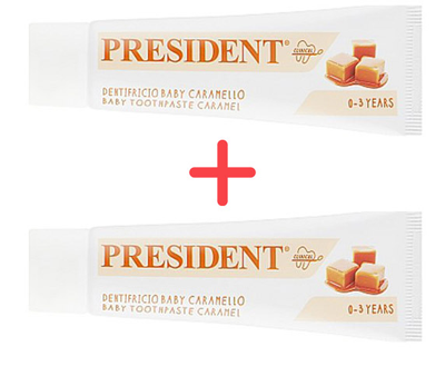 Упаковка детской зубной пасты President Baby Caramel до 3 лет 30 мл х 2 шт (8030009700467)