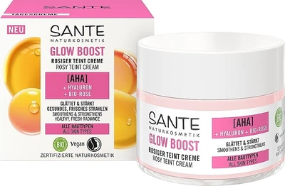 Биокрем дневной для лица с АНА и гиалуроновой кислотами, с розой - Sante Glow Boost Cream 50ml (1340682-7693878)