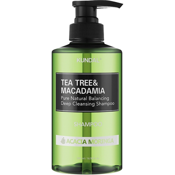 Освежающий шампунь KUNDAL Tea Tree & Macadamia Deep Cleansing Shampoo Acacia Moringa для глубокой очистки кожи головы, 500 мл