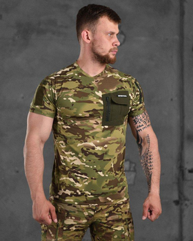 Тактическая мужская потоотводящая футболка с нагрудным карманом L мультикам (87512)