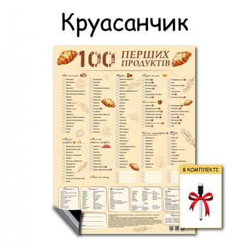 Магніт 100 перших продуктів планер прикорму схема годування блв пюре алергени перші продукти малюка на прикорм з 6 місяців дизайн круасанчик 30 х 40 см + маркер