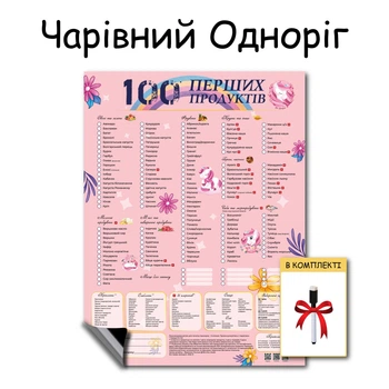 Магнит 100 первых продуктов планер прикорма схема кормления блв пюре аллергены первые продукты малыша прикорм с 6 месяцев волшебный единорог 30 х 40 см + маркер