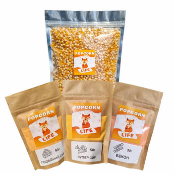 S Комбо набір Popcorn Life приправа + кукурудза для попкорну Маленький 1кг + 150г