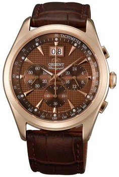 Водонепроницаемые кварцевые наручные часы Orient FTV01001T0 Chronograph мужские с кожаным ремешком